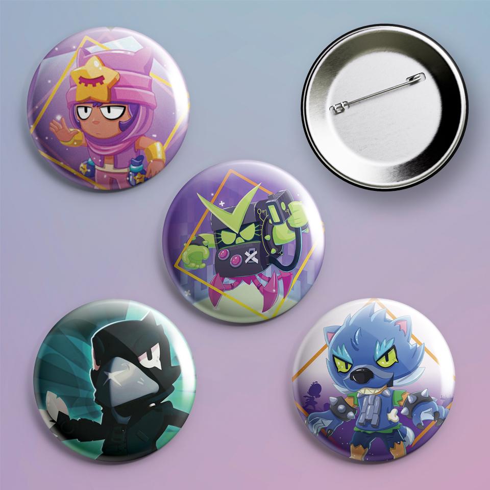 Значки на рюкзак с принтом игры Brawl Stars 4 шт.