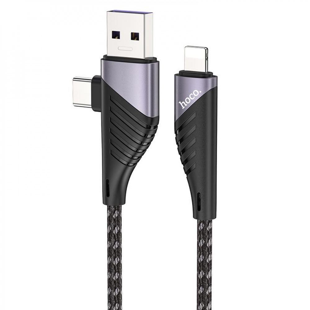 Кабель Hoco U95 2in1 Freeway 2in1 USB to Type-C/Lightning PD 60 W 1,2 м Чорний (31966)