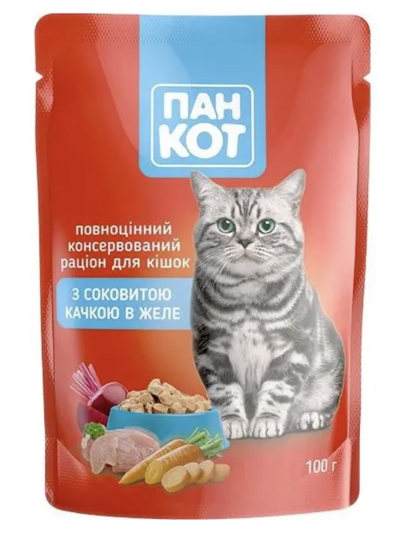 Корм влажный Пан Кот с сочной уткой в ​​желе 100 г (ПК1005)