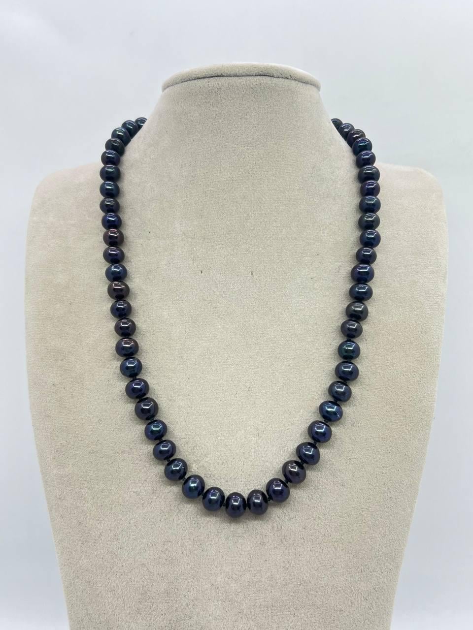 Бусы жемчуга 8х7 мм 44 см Черный (11266)