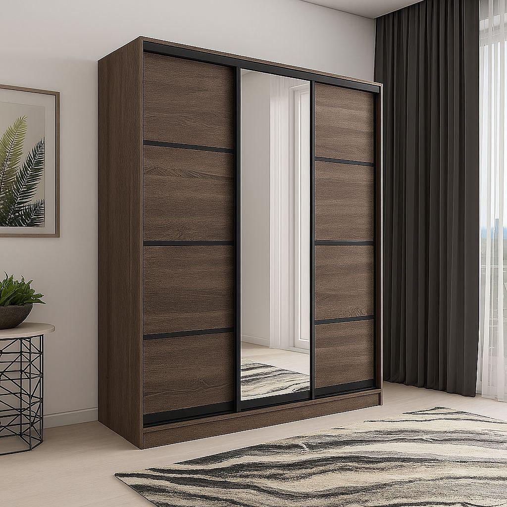 Шкаф купе Мириам комби 4 ДСП/зеркало 1900x2400x600 мм Дуб сонома/Трюфель (21430)