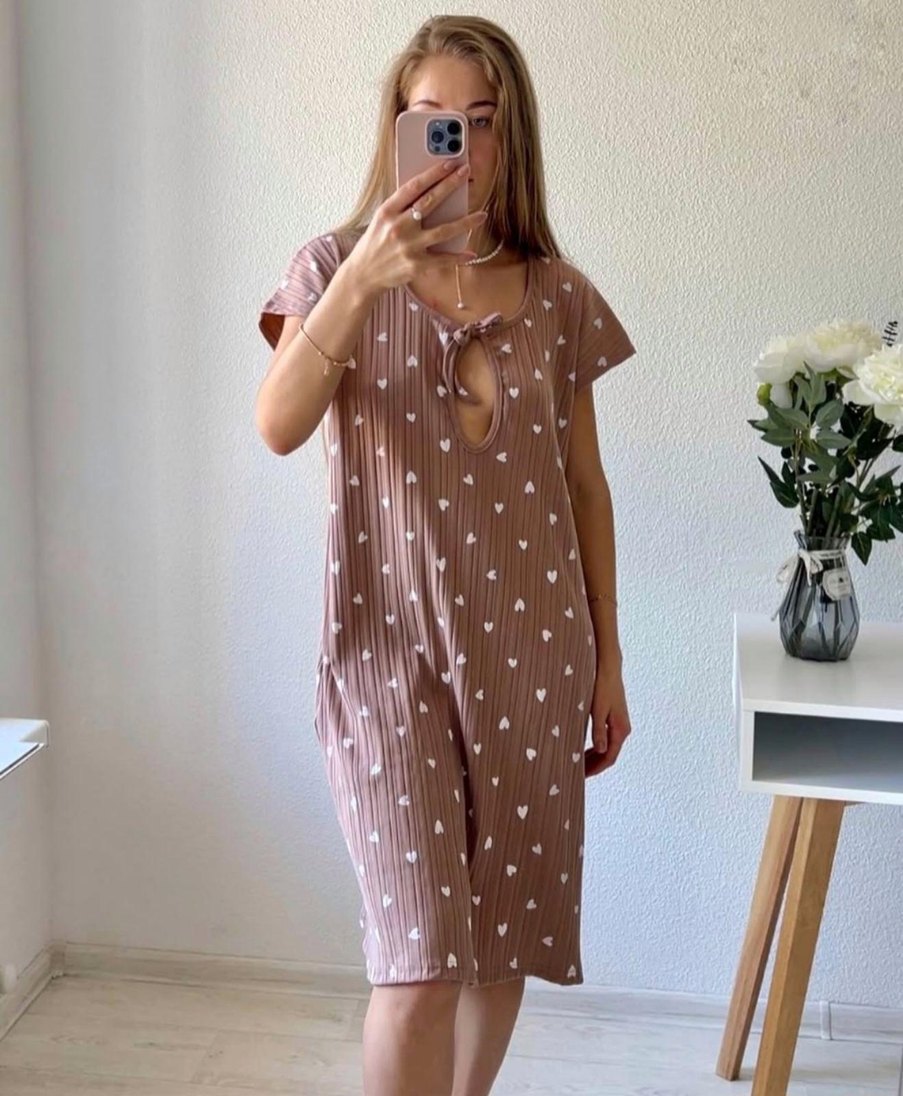 Ночная рубашка для кормления Крапля с сердечками M Бежевый (28431416)