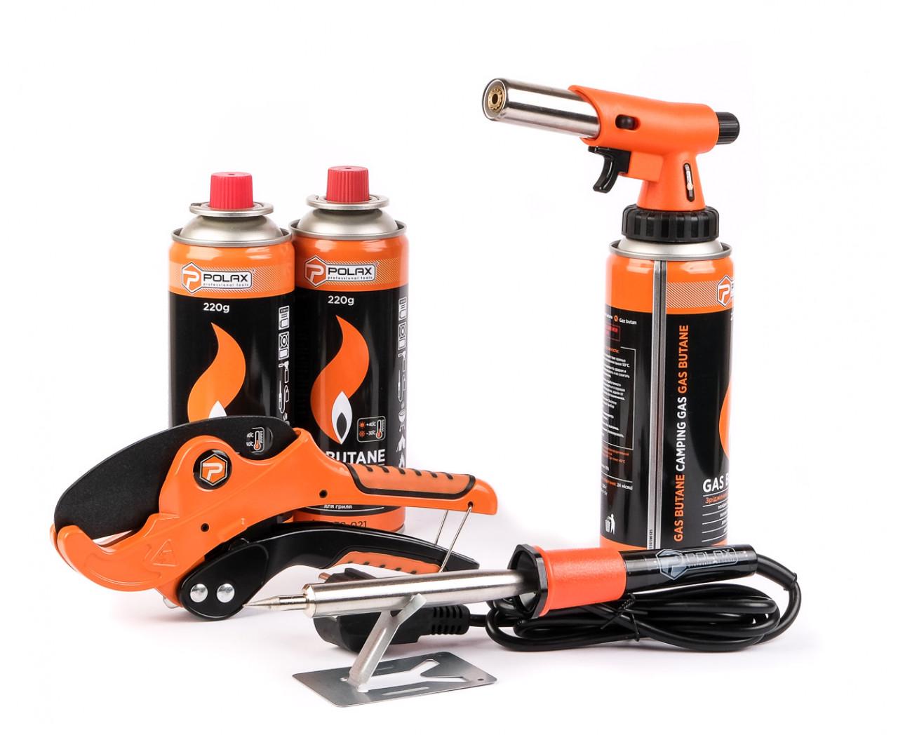 Набор Газовая горелка с паяльником труборезом и 3 баллона газа (101-23)