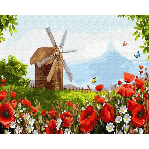 Картина по номерам Brushme GX34359 Мельница в маковом поле 40x50 см (1358143483)