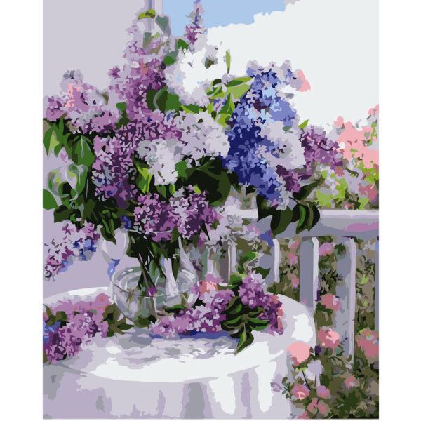 Набор для росписи по номерам Strateg Сиреневая букет на столе 40х50 см (VA-0642-mt)