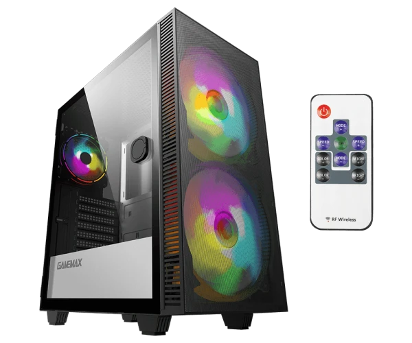 Корпус GameMax Aero черный, без БП, Mid Tower, ATX / Micro ATX / Mini ITX, 1хUSB 3.0, 1хUSB 2.0, 1x120 мм ARGB Fan, 2x200 мм ARGB