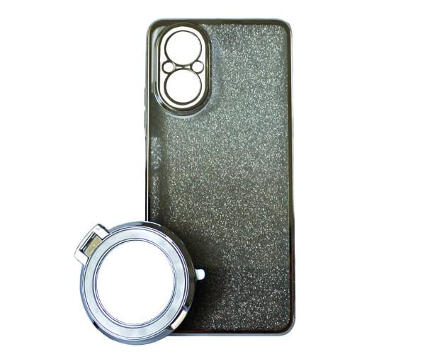 Силиконовый чехол накладка Glitter Case для Realme C67 4G с металлическим кольцом-зеркалом в комплекте Серебряный