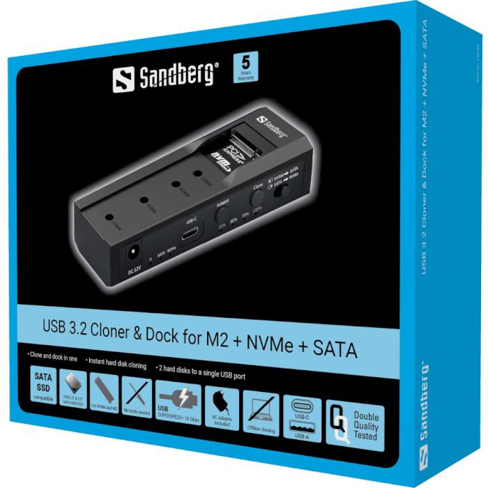 Док-станция Sandberg USB 3.2 Type-C для SSD M.2/NVMe с функцией клонирования и доковки (615365) - фото 5