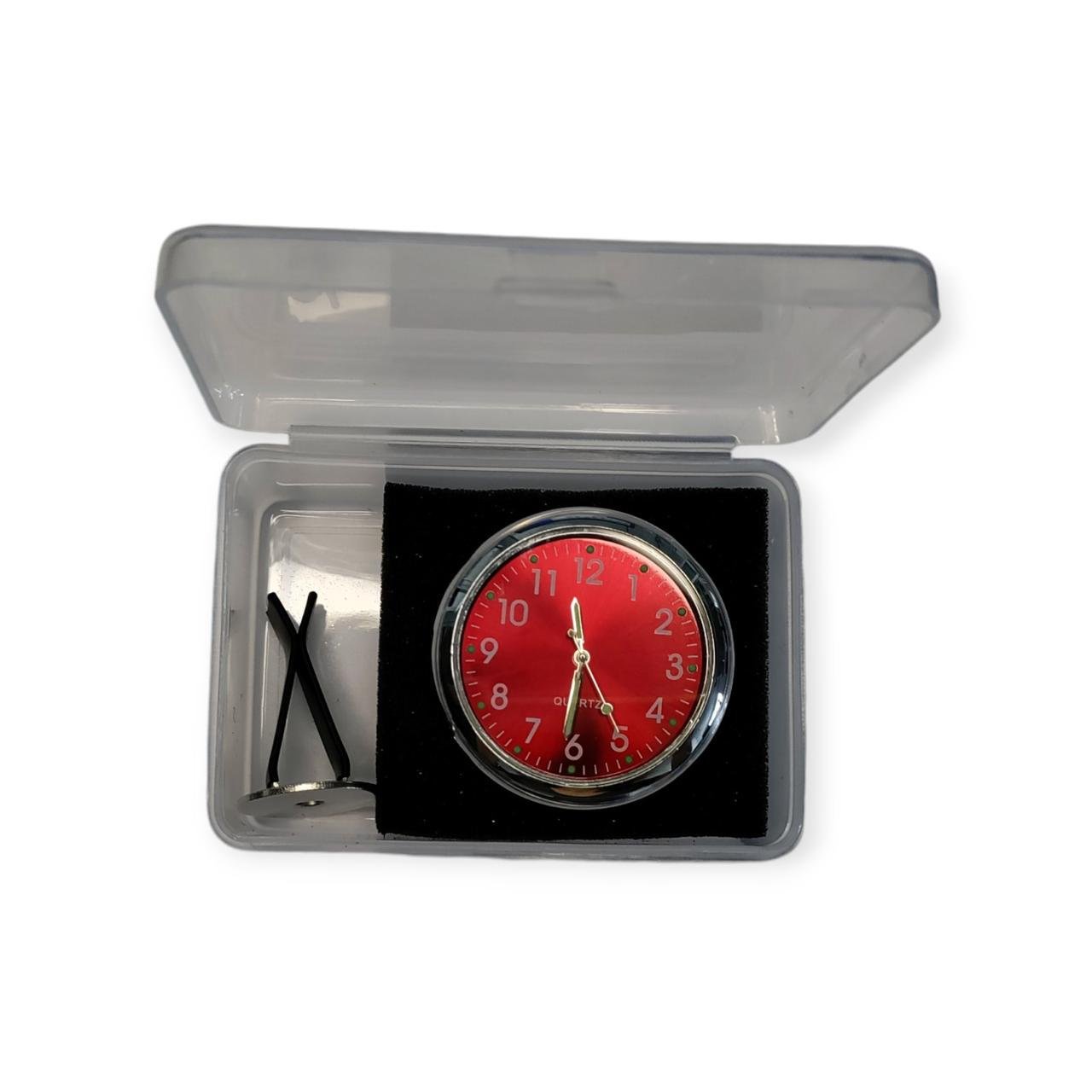 Часы автомобильные мини на дефлектор хромированный с красным циферблатом (2297391946)