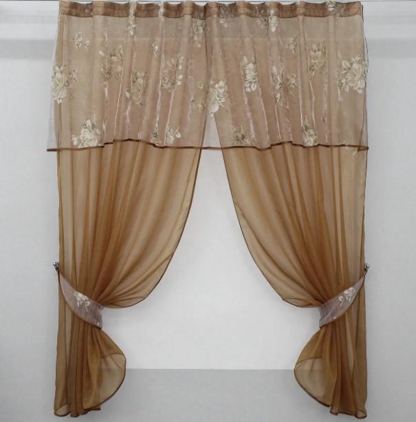 Занавеска на кухню/балкон шифон/органза 270х170 см Коричневый (084к) Занавеска на кухню/балкон шифон/органза 270х170 см Коричневый (084к)