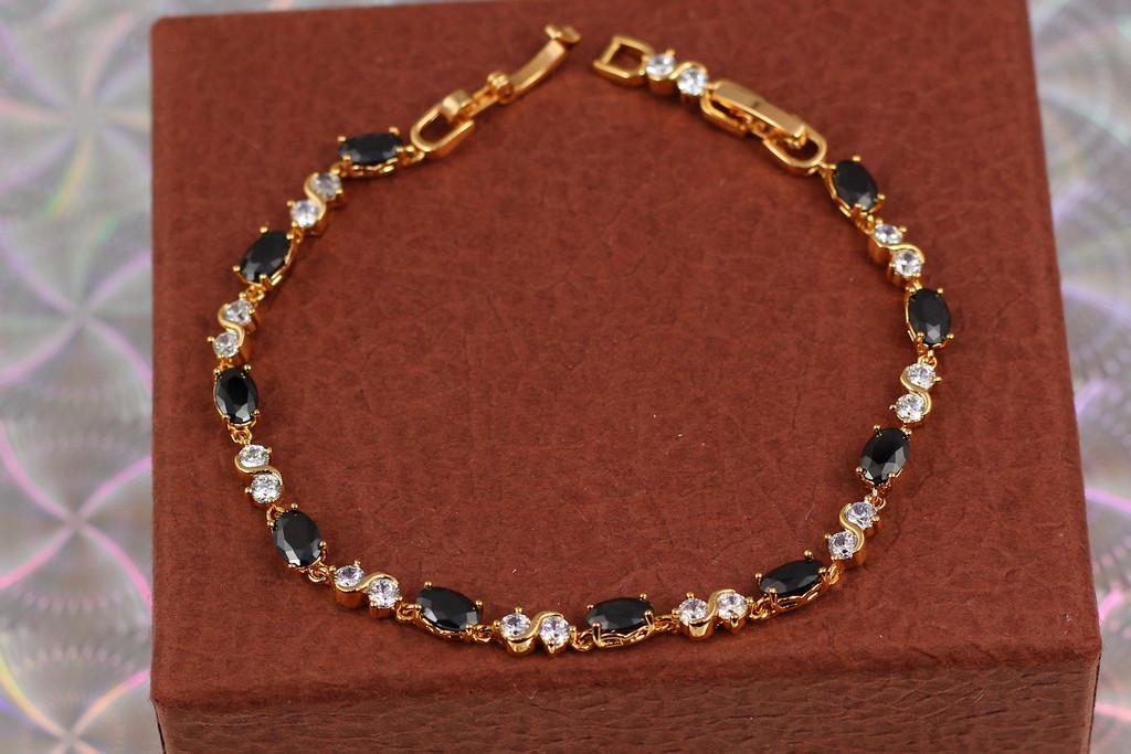 Браслет Xuping Jewelry Волна с черными камнями 19 см 4 мм Золотистый (1765278312)