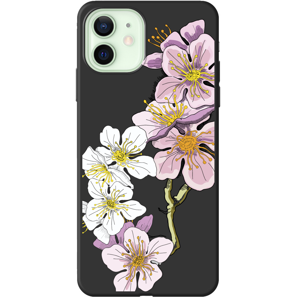 Чехол Boxface iPhone 12 mini Cherry Blossom Черный силикон (41084-cc4-41088)