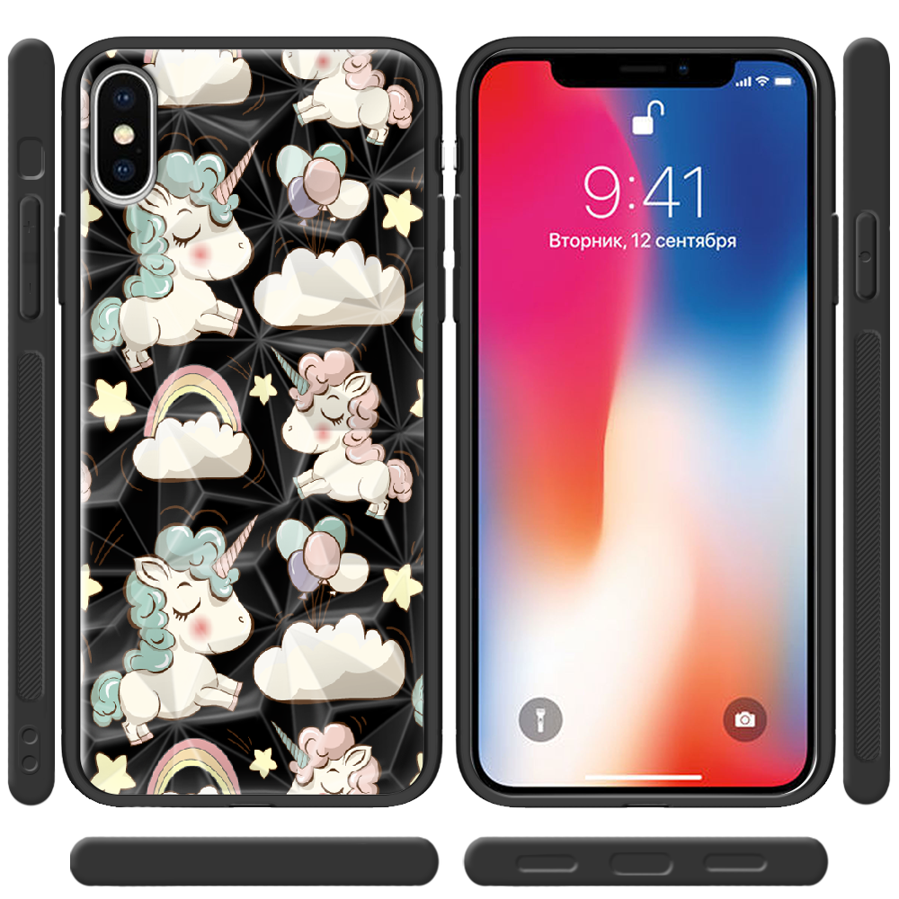 Чехол Boxface iPhone X Unicorns Черный силикон с призмой (32139-cc2-37857) - фото 2