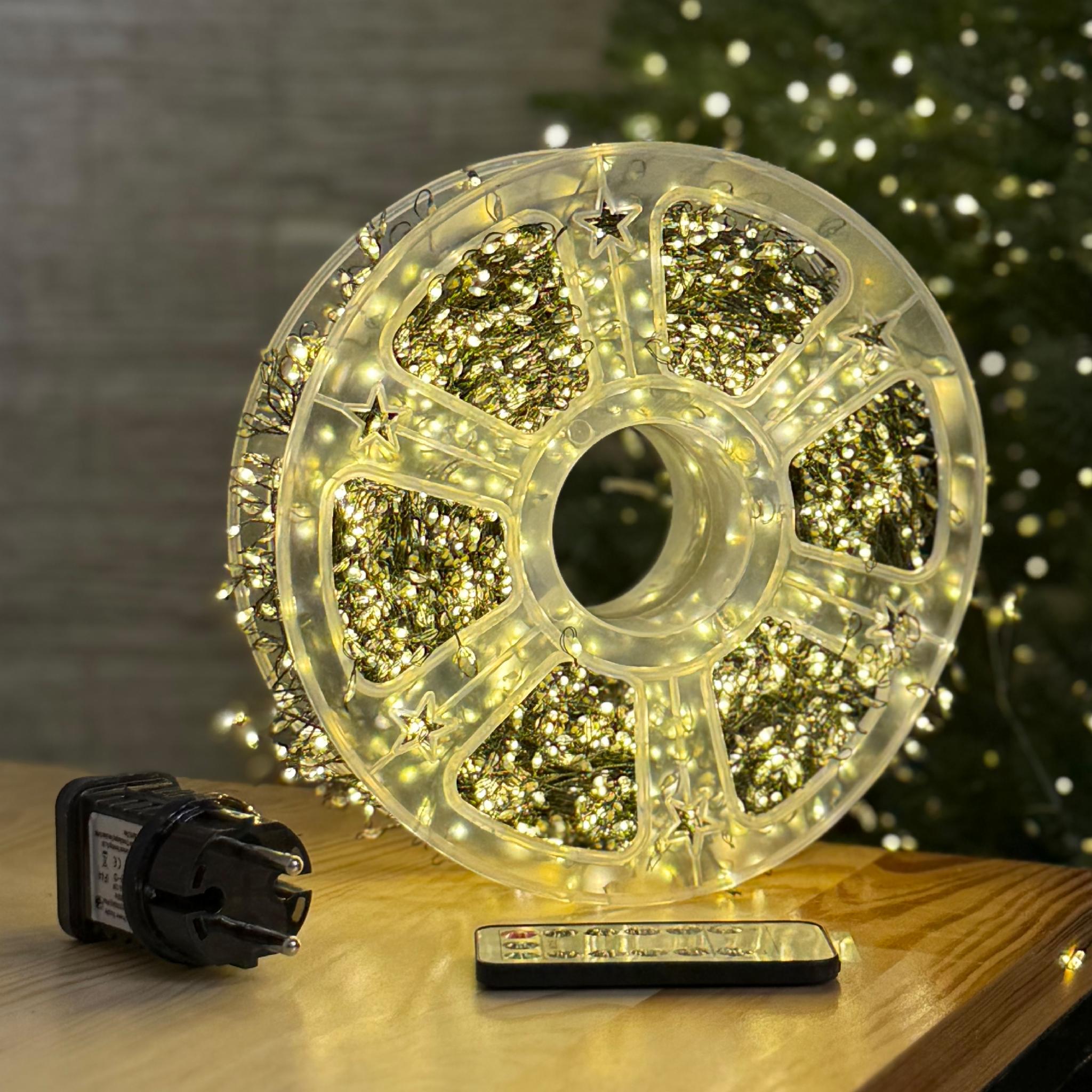 Гирлянда нитка-мишура с пультом на USB и с 8 режимами 600 LED 20 м Зеленая проволока/Теплый свет (9372)