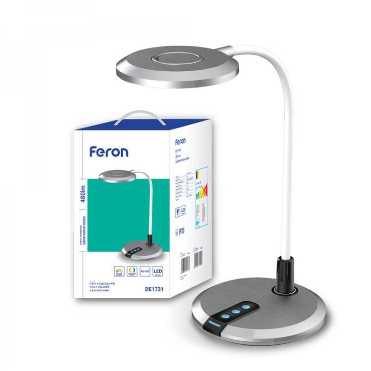 Настільна лампа LED Feron DE1731 срібло (16327)