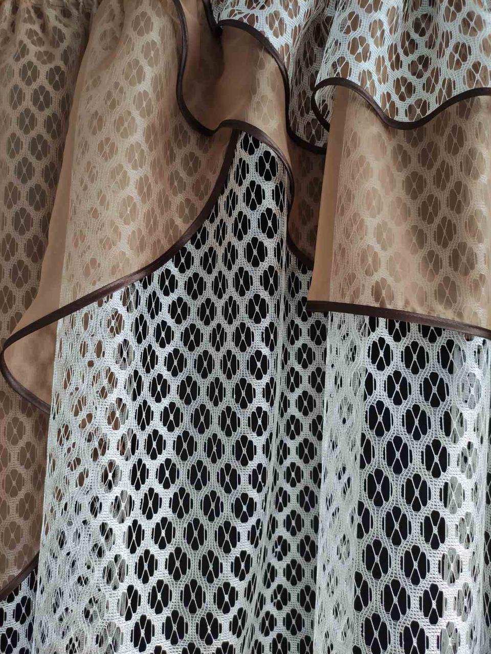 Занавеска Белла сетка с шифоновым ламбрекеном 285х170 см Белый с коричневым (кр-02) - фото 2 Занавеска Белла сетка с шифоновым ламбрекеном 285х170 см Белый с коричневым (кр-02) - фото 2