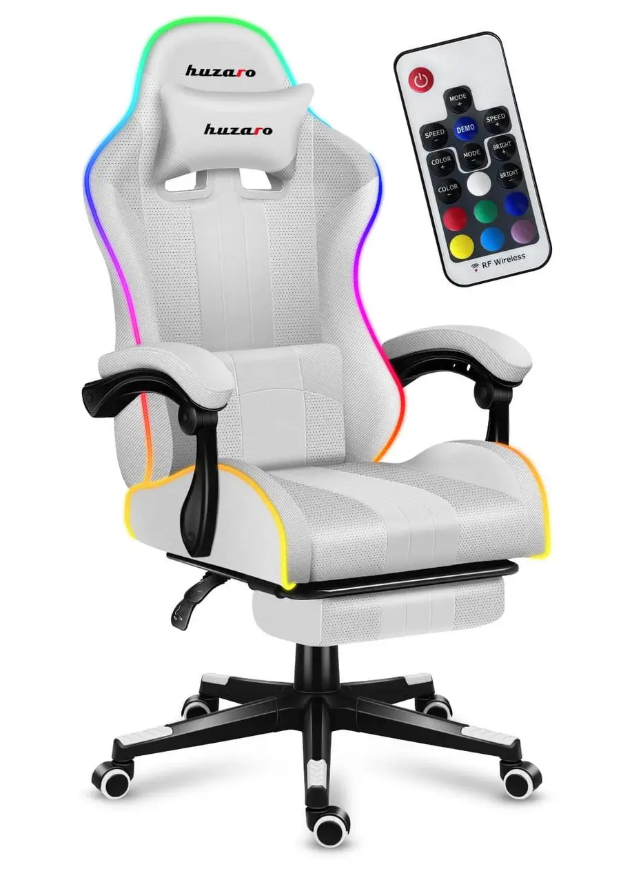 Крісло геймерське з RGB підсвіткою Huzaro Force 4.7 RGB White тканина з підставкою для ніг до 140 кг Білий