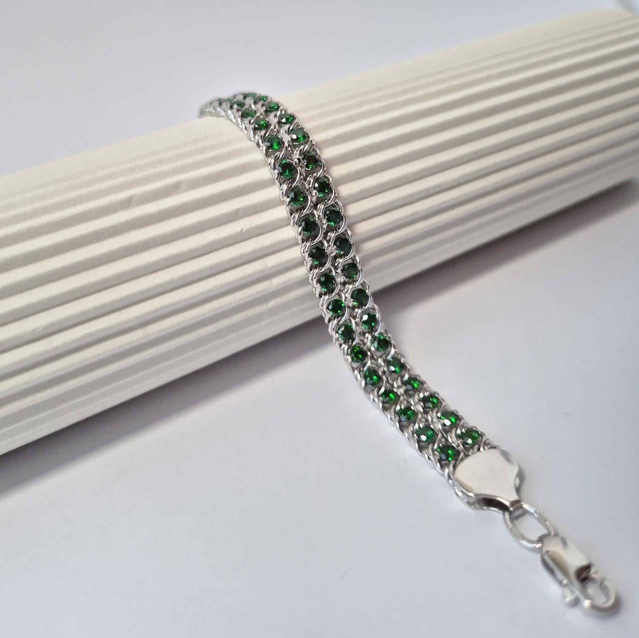 Серебряный браслет Арабка с камнями 18-20 см серебро 925 пробы родованное 16,88 г Зеленый (6035р)