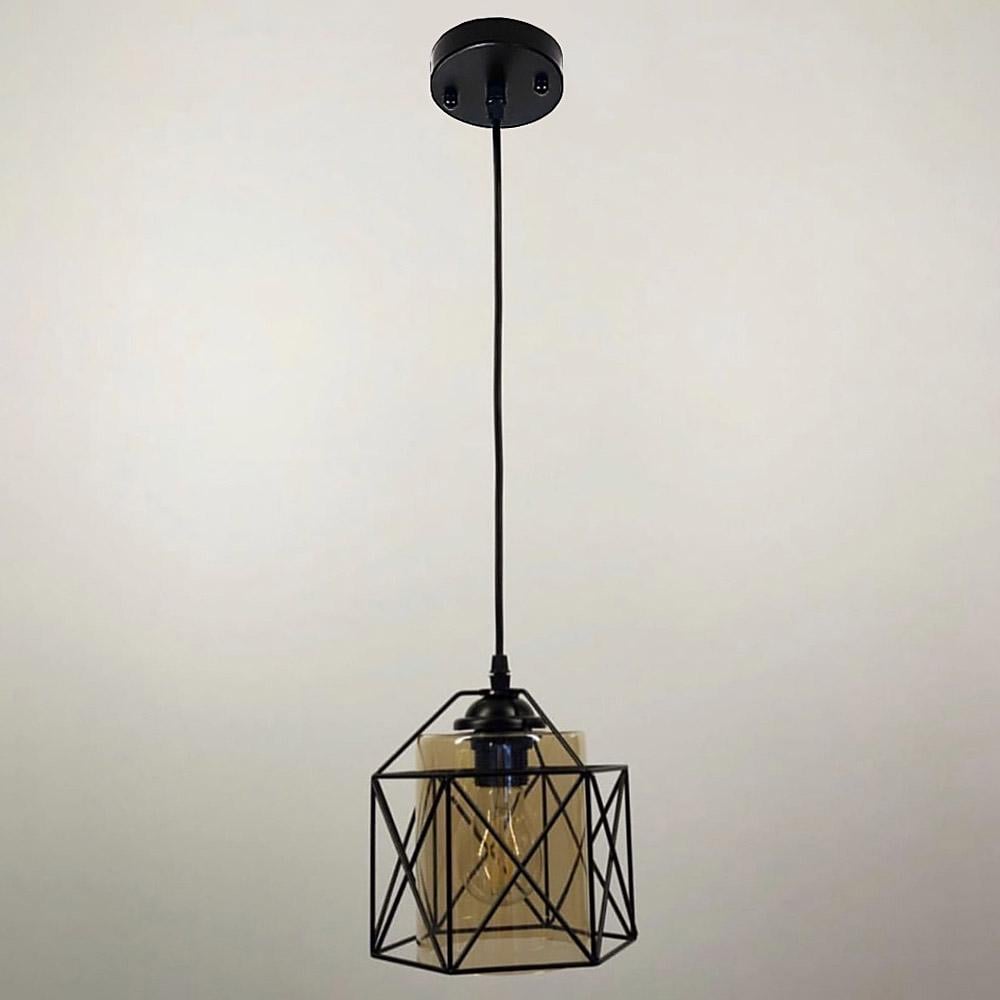 Люстра підвісна LNF-17529/1P BK/AM з чорним корпусом та бурштиновим плафоном