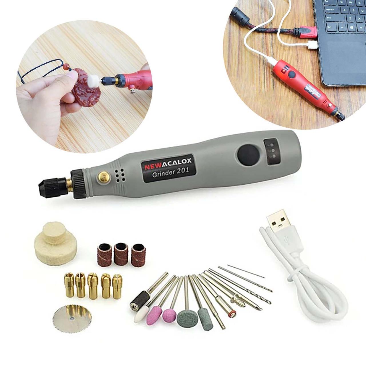 Гравер акумуляторний NEWAcalox201 та набір насадок Grey - фото 2