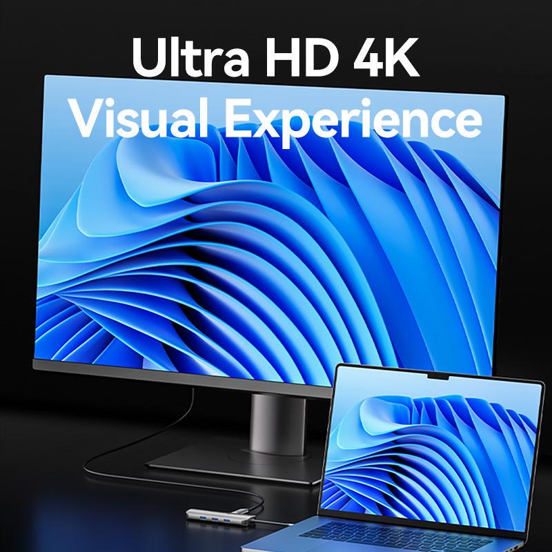 USB-хаб Vention Type-C-3x USB 3.0/5 Гбит/с HDMI 4K 60Hz/Type-C PD 100W/SD/TF карты RJ45 1 Гбит/с 3,5 мм minijack USB-C Серый (TQLHB) - фото 4