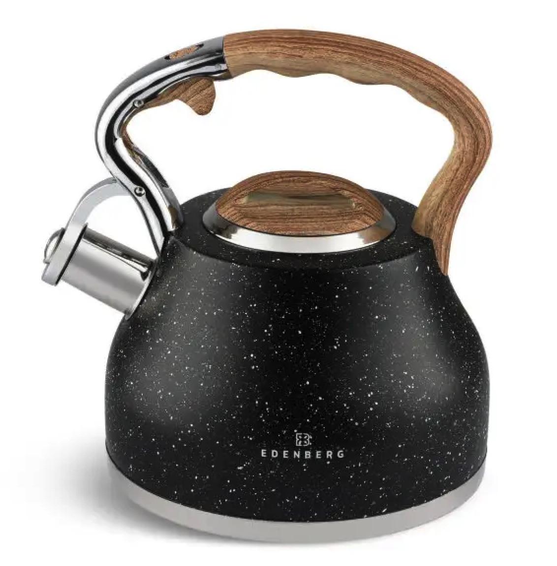 Чайник з мармуровим покриттям Edenberg зі свистком та тришаровим капсульним дном 3 л Black (EB-8843)