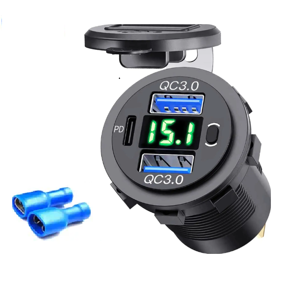 Зарядний пристрій QC 3.0 2хUSB вольтметр та Type-C Зелений Зарядний пристрій QC 3.0 2хUSB вольтметр та Type-C Зелений