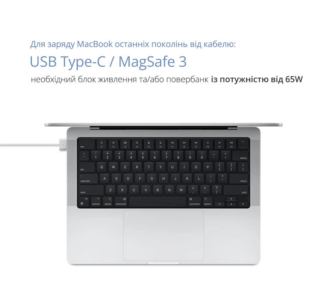 Зарядний кабель USB Type-C/MagSafe 3 PD 200 см 67W/96W/140W для Apple MacBook Air - фото 3