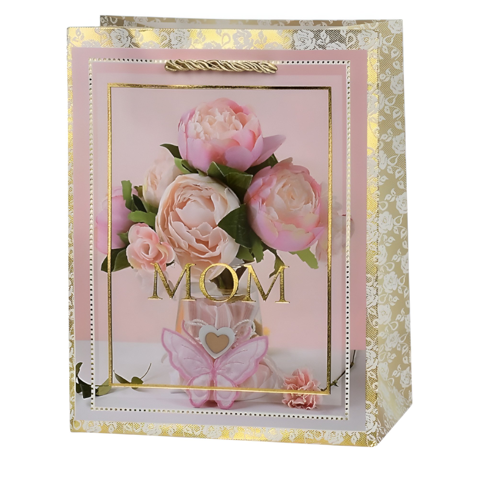 Подарочный пакет для мамы Stenson Mom №2 с ручками 18х23х8 см Золотой с розовым (R33180-S)