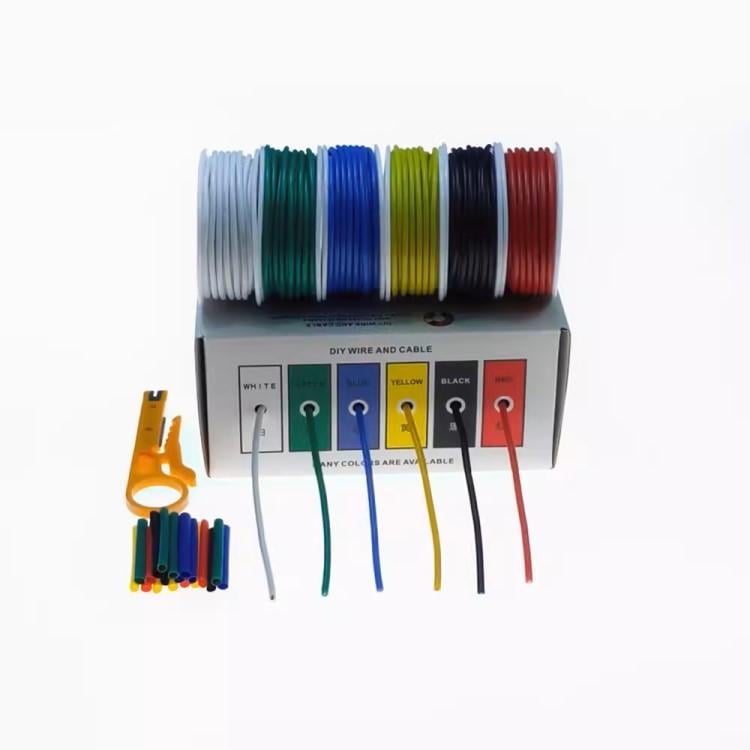 Набір проводів 26AWG багатожильний термоусадка та очищення в силіконовій ізоляції 6 кольорів по 10 м