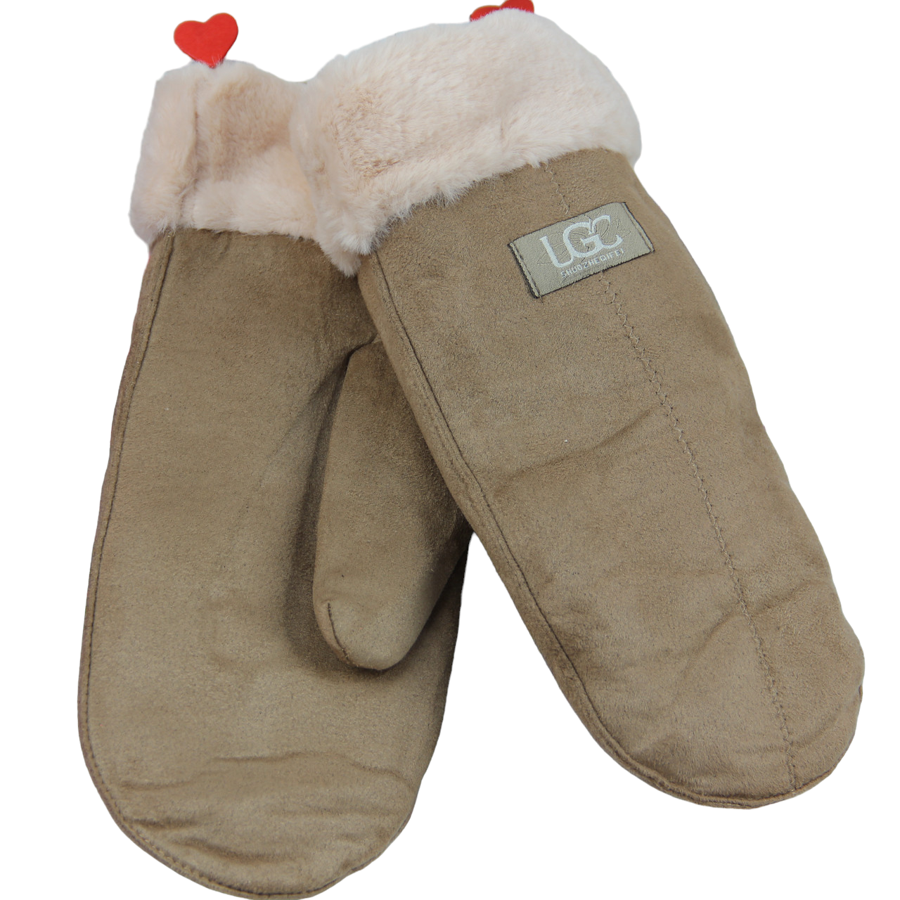 Перчатки женские экозамшевые на меху двойные М-L Бежевый (33940)