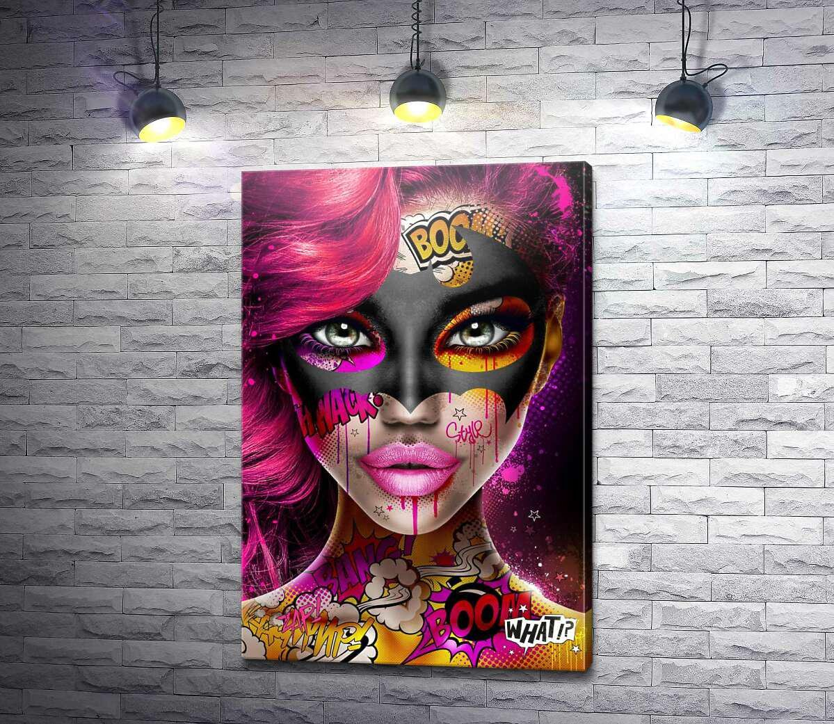 Картина ArtPoster Девушка с розовыми волосами в маске и стикерах 67x100 см Модуль №1 (003865) Картина ArtPoster Девушка с розовыми волосами в маске и стикерах 67x100 см Модуль №1 (003865)