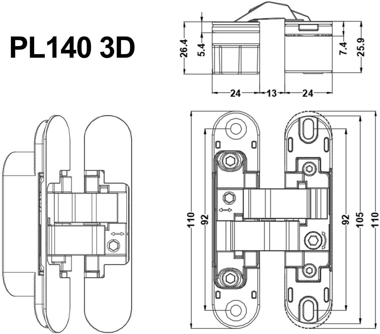 Петля скрытая Profitlock PL140 3D 24x110 мм для дверей 40 кг Черный матовый (PL140.BL) - фото 5 Петля скрытая Profitlock PL140 3D 24x110 мм для дверей 40 кг Черный матовый (PL140.BL) - фото 5