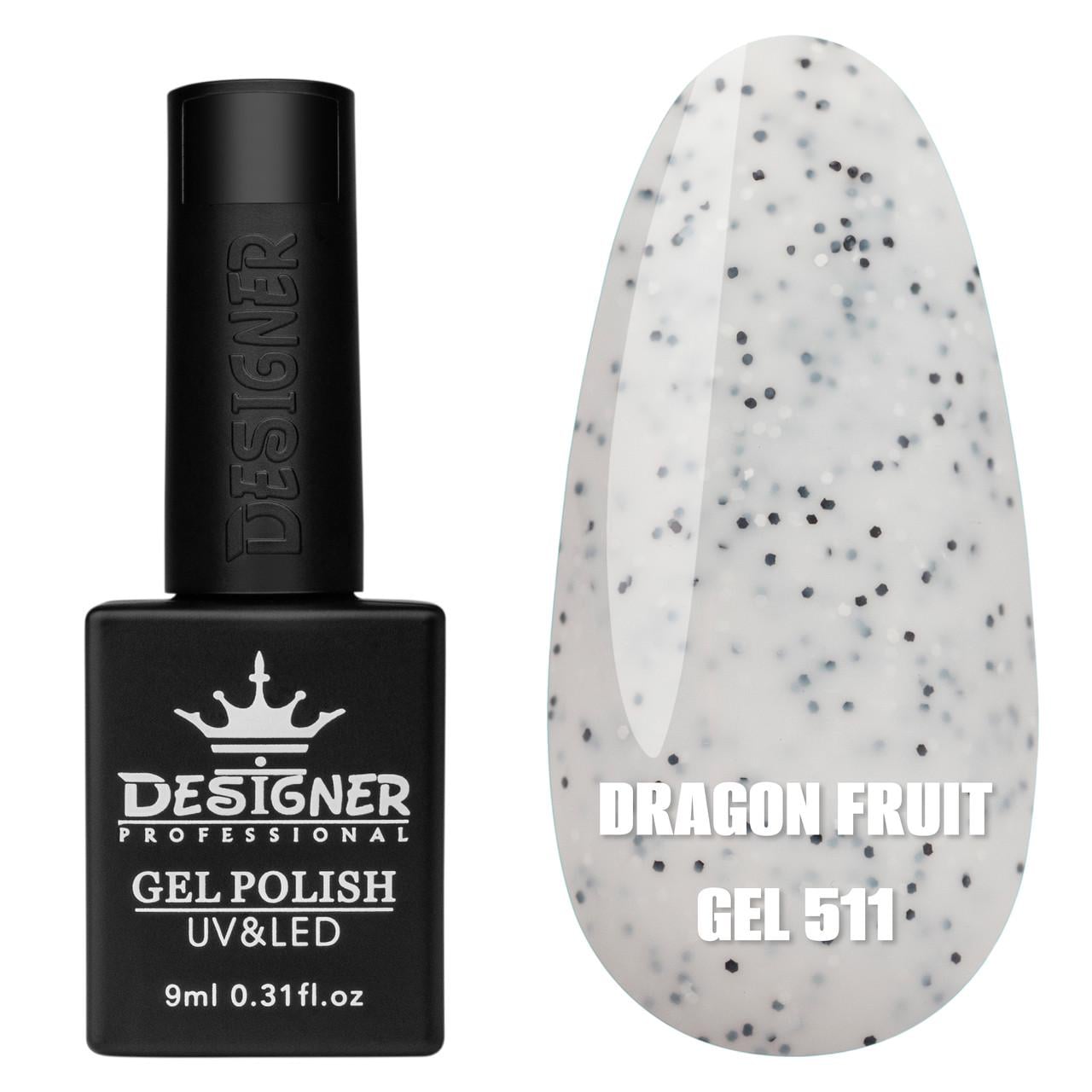 Гель-лак для маникюра Dragon fruit gel Дизайнер с черно-белой крошкой 9 мл Белый №511