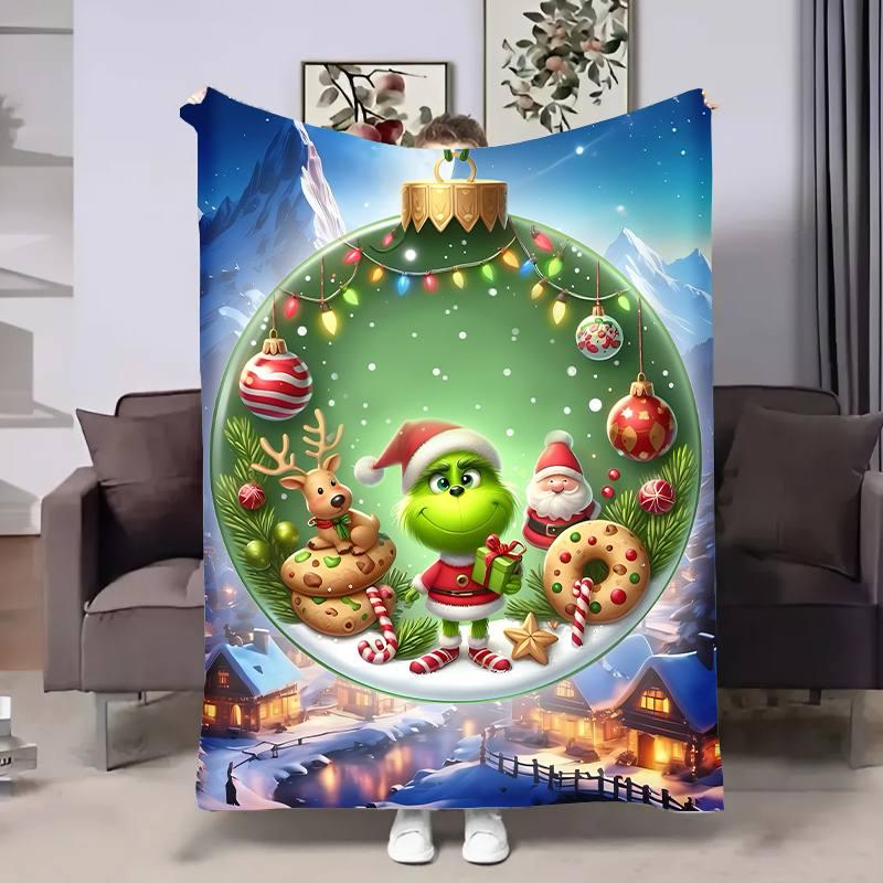 Плед плюшевый с 3D рисунком Гринч маленький велюр 135х160 см (14279В)