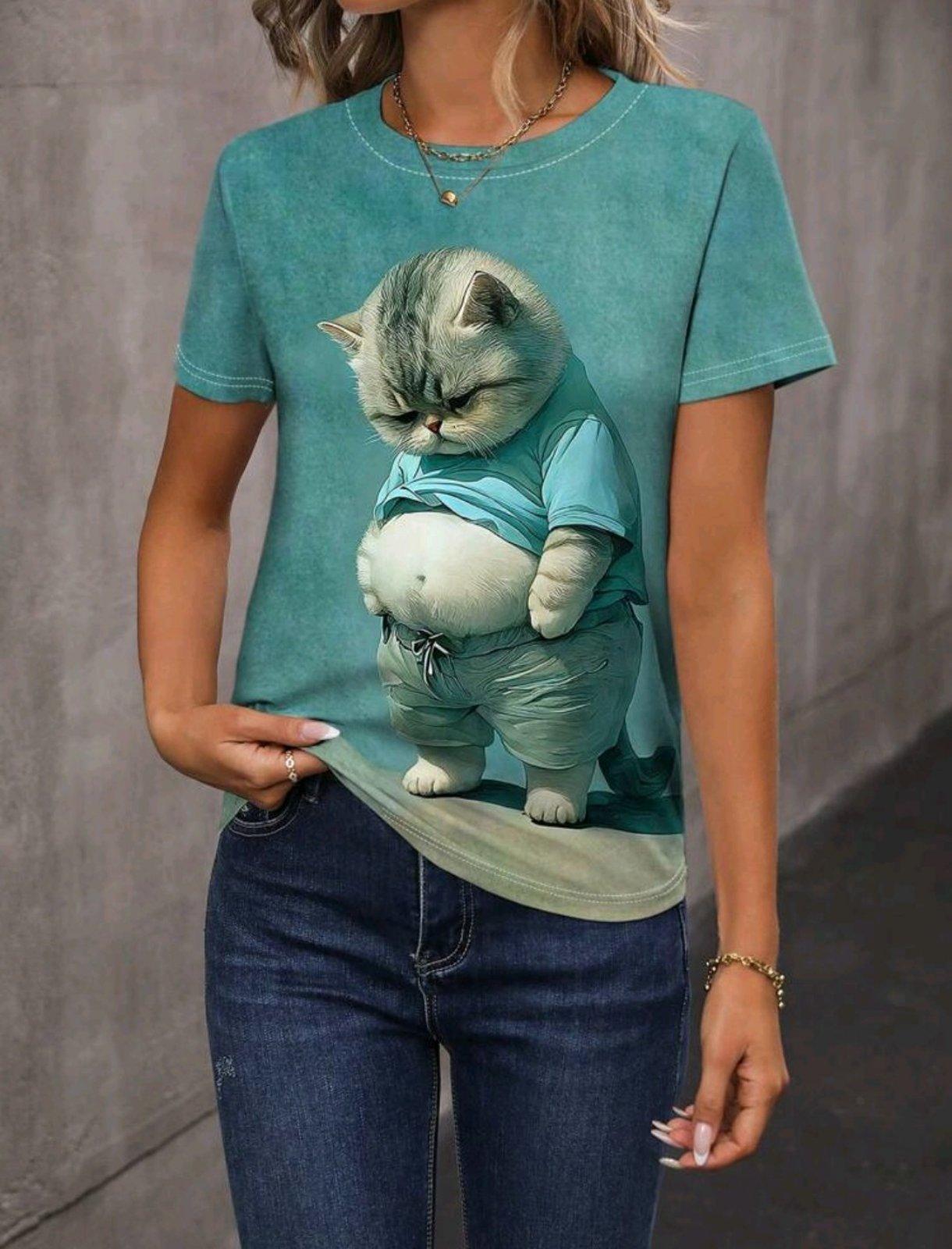 Футболка женская Summer с рисунком кота S Голубой (27343011) - фото 2 Футболка женская Summer с рисунком кота S Голубой (27343011) - фото 2
