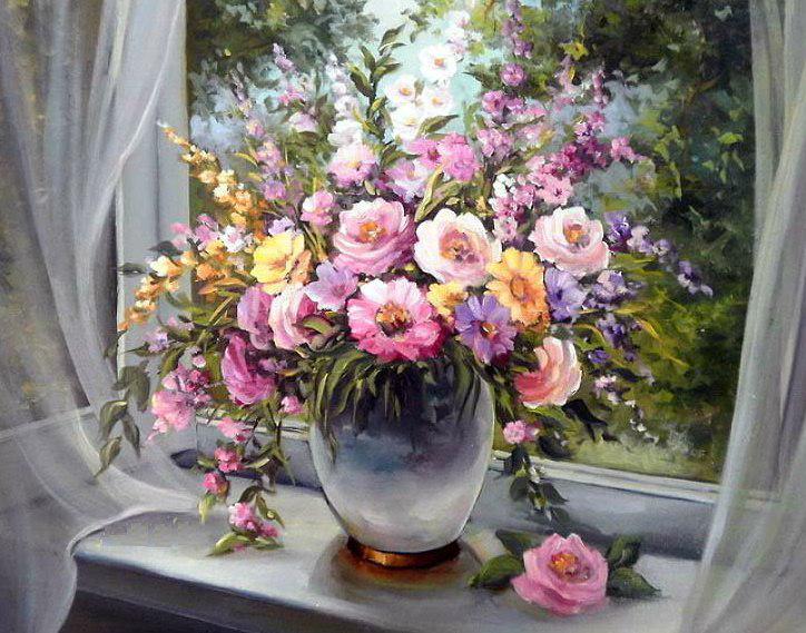 Алмазная мозаика My Art Букет на подоконнике на подрамнике квадратные алмазы 40х50 см (12130233)