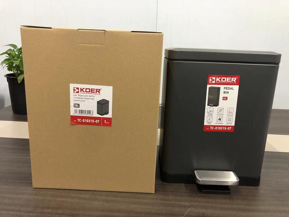 Відро для сміття KOER TC-010315-07 з плавним закриттям прямокутне 15 л Графіт (KR5604) - фото 7