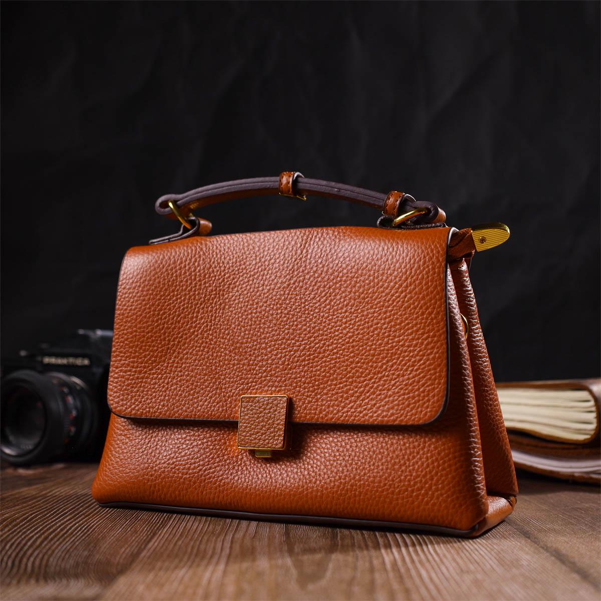 Женская сумка Vintage Bag 22073 из натуральной кожи Рыжий - фото 8