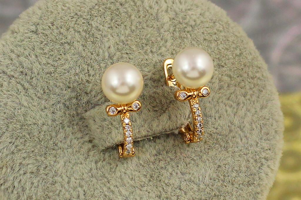 Серьги Xuping Jewelry Чупик с жемчужиной 1,6 см Золотистый (2228567439)