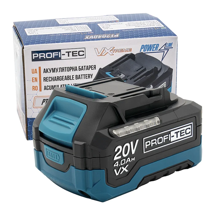 Акумуляторна батарея PROFI-TEC PT2040VX POWERLine високострумова з індикатором 20V 4 Аг (007869)
