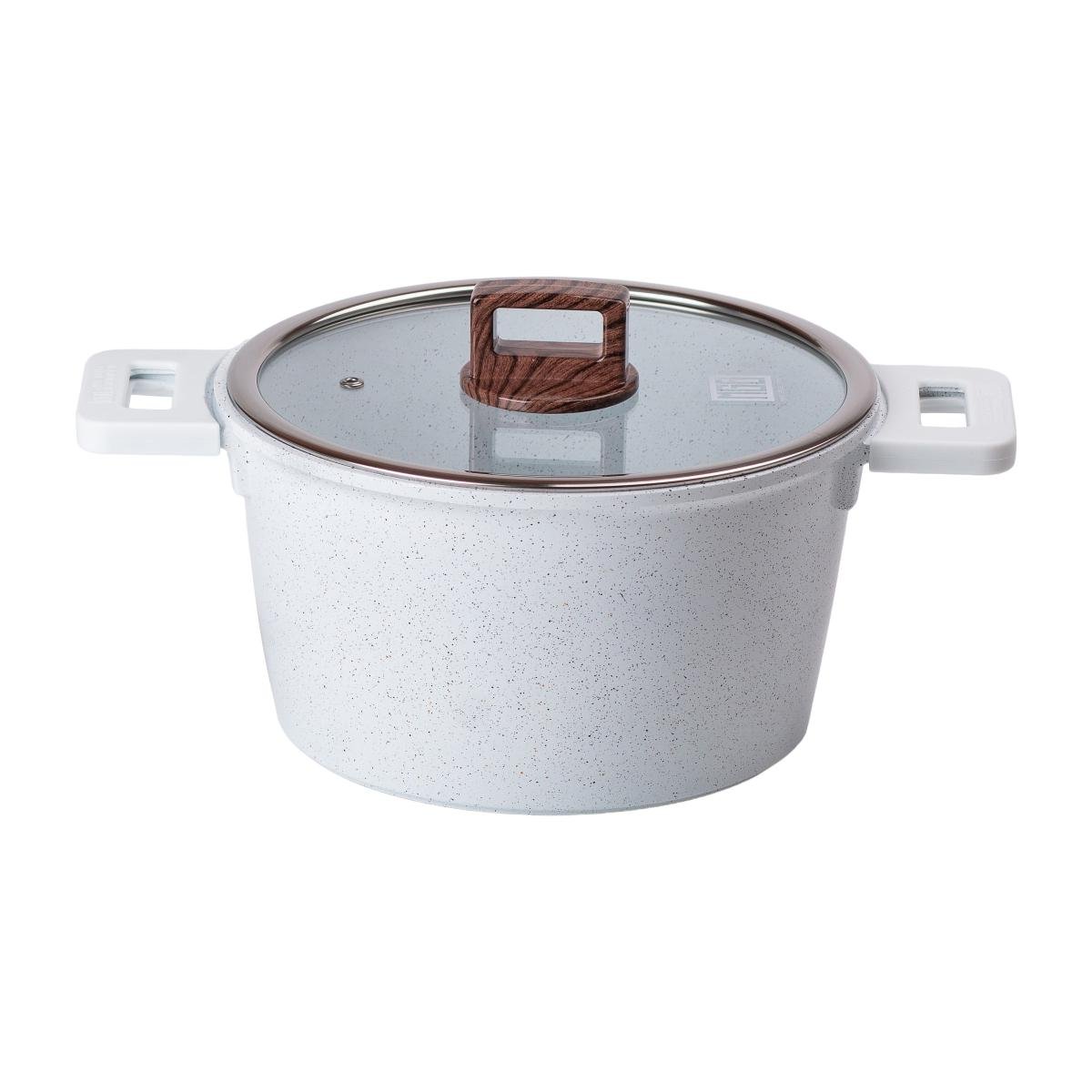 Кастрюля алюминиевая MGC с гранитным антипригарным покрытием и стеклянной крышкой 5,3 л Белый - фото 2 Кастрюля алюминиевая MGC с гранитным антипригарным покрытием и стеклянной крышкой 5,3 л Белый - фото 2