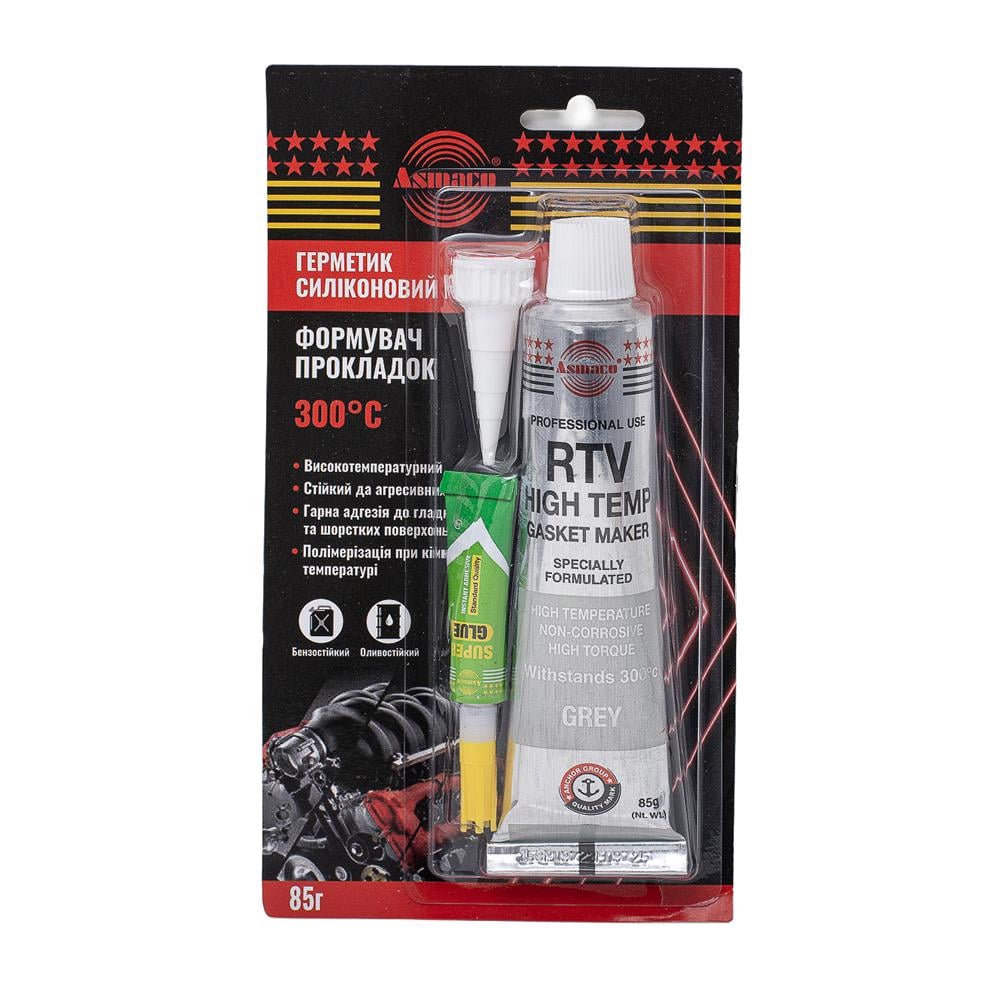 Автогерметик Asmaco RTV 300°С 85 г Серый (6371241)