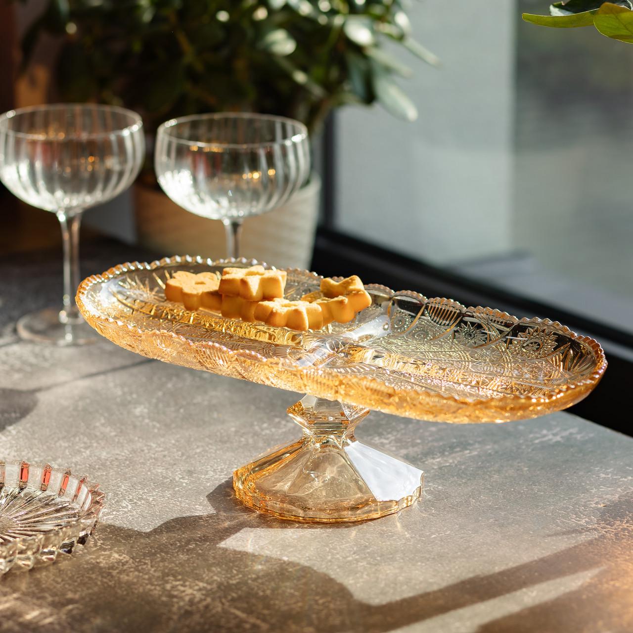 Фруктовая стеклянная на ножке овальная ваза для фруктов 33,5х15х10,5 см (HP-YH-84) - фото 4 Фруктовая стеклянная на ножке овальная ваза для фруктов 33,5х15х10,5 см (HP-YH-84) - фото 4