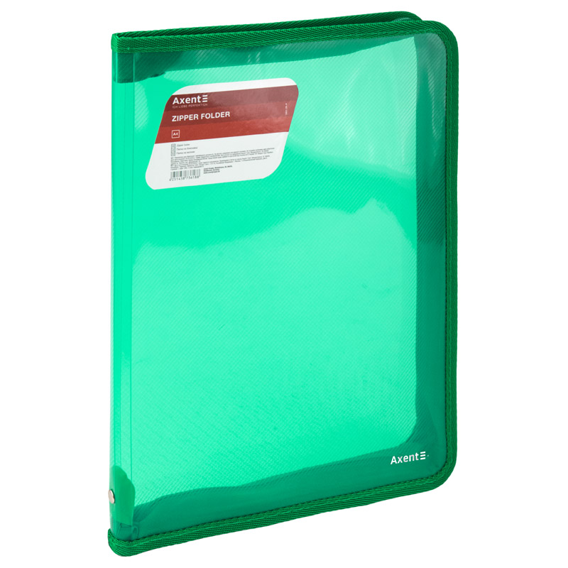 Папка объемная на молнии Axent А4 Прозрачный/Зеленый (1801-26-A)