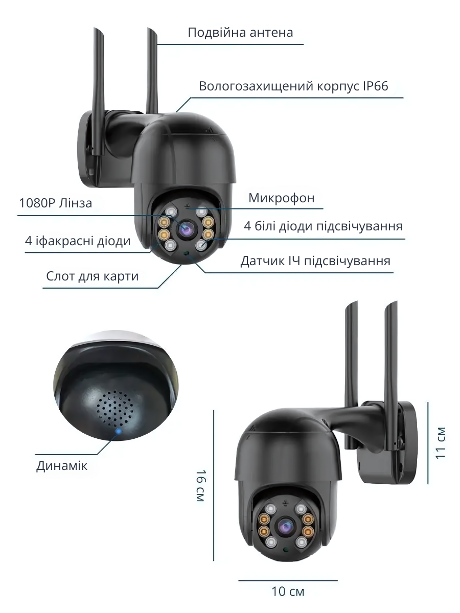Камера уличная поворотная 4MP Wi-Fi IP водонепроницаемая с ночным видением ICSee Черный (3058609997) - фото 5