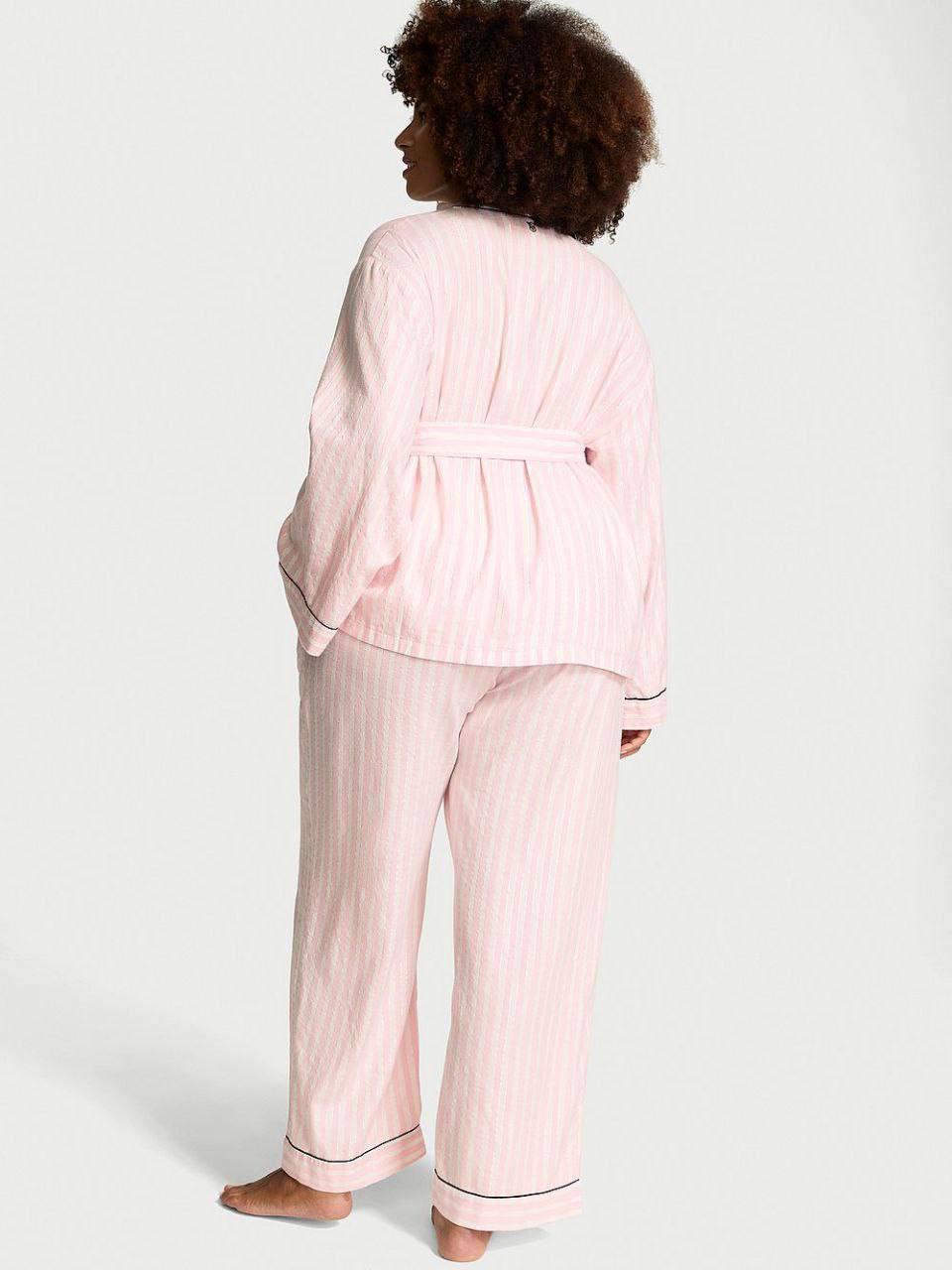 Піжама фланелева Victoria's Secret Flannel Long Pajama kimono Set смужка Short XS Рожевий (26811611D) - фото 2