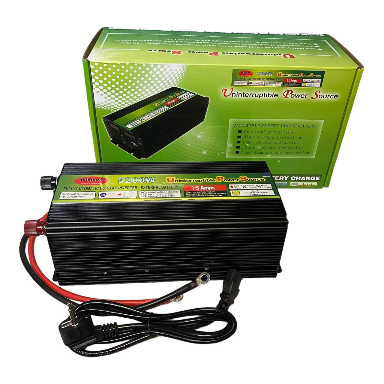 Инвертор автомобильный Wimpex DC-AC USB 5200 W 12 V 220 V (14-36-5200W) - фото 2