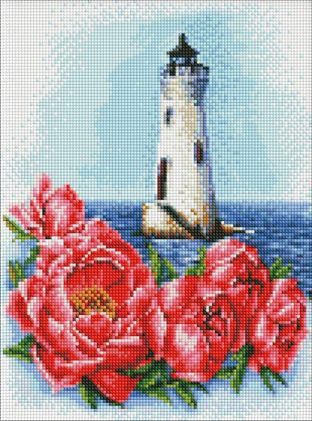 Алмазная мозаика Идейка Маяк с пионами 30x40 см (Id-AMO7552)