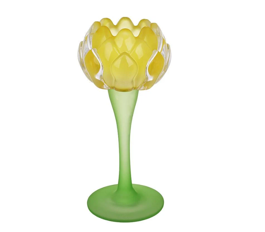 Подсвечник стеклянный Лотос 8х18 см Желтый